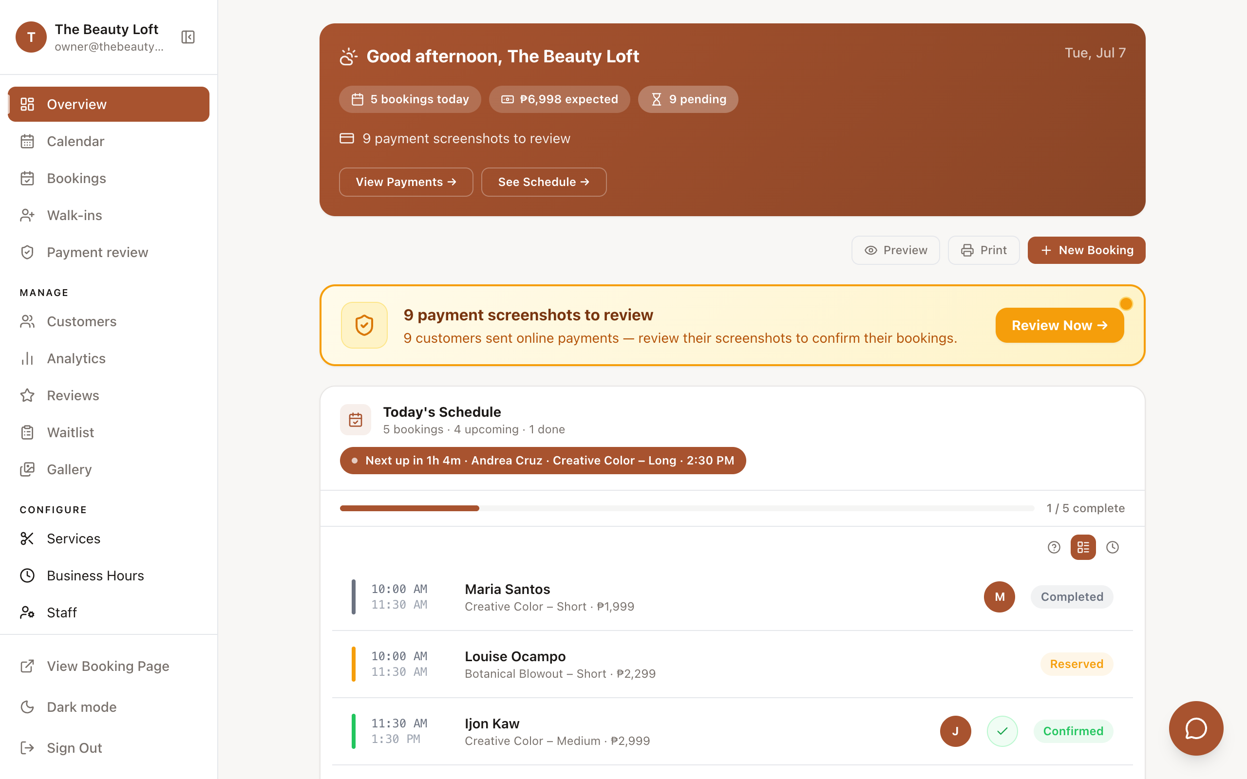 Nabbee dashboard overview