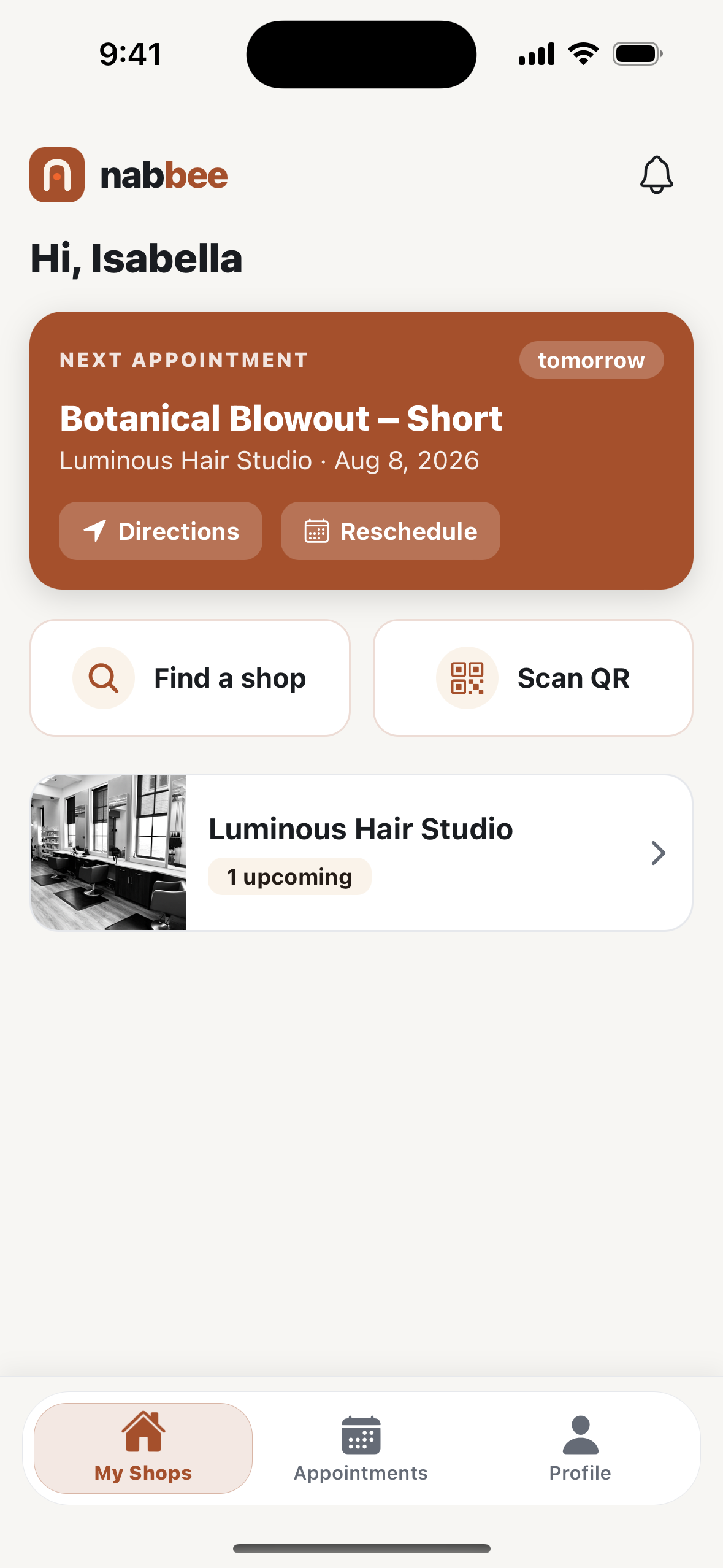 Booking an appointment in the Nabbee app