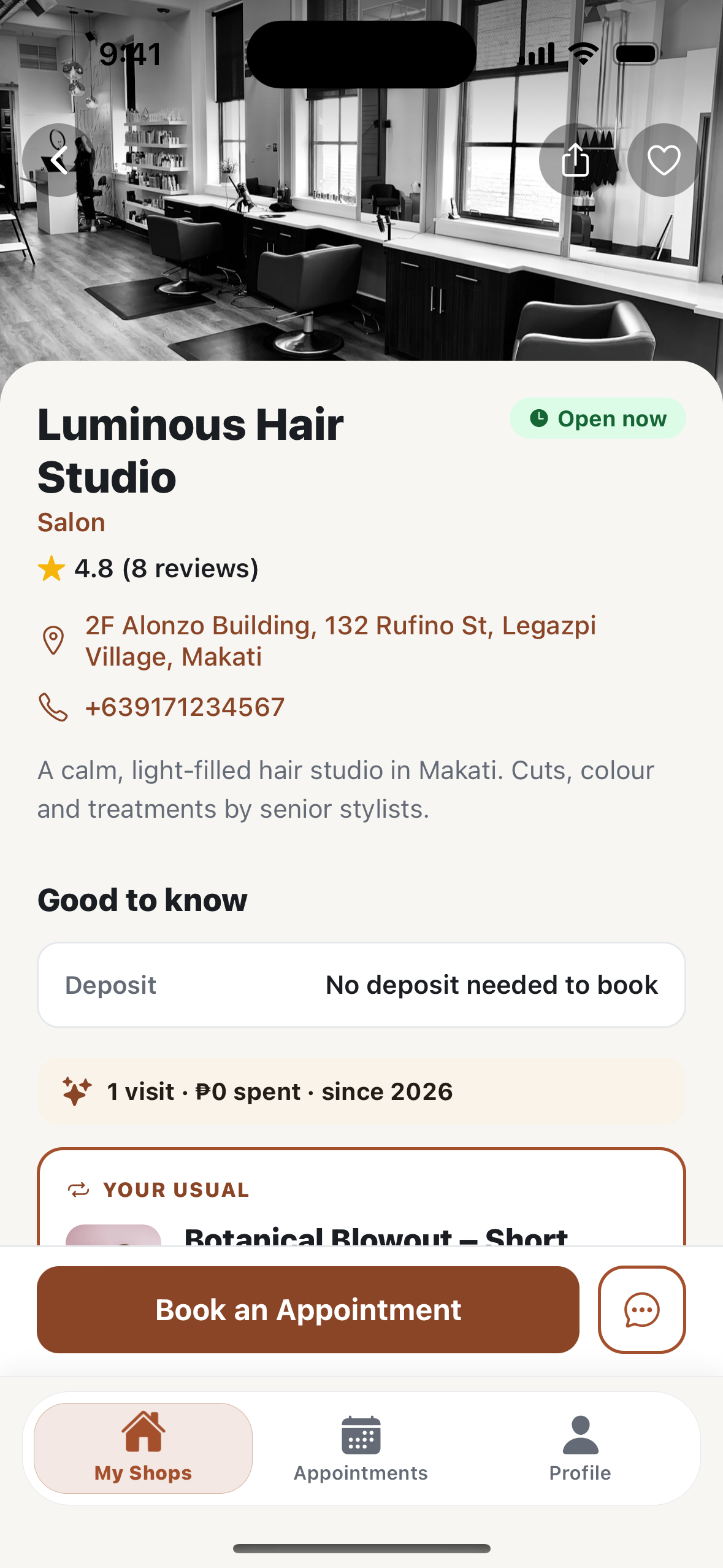Tap Book an Appointment